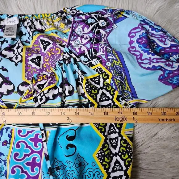 Cache Mini Blouson Dress Small Blue Purple Patchwork Boho Y2K Eclectic Artsy - Picture 10 of 11